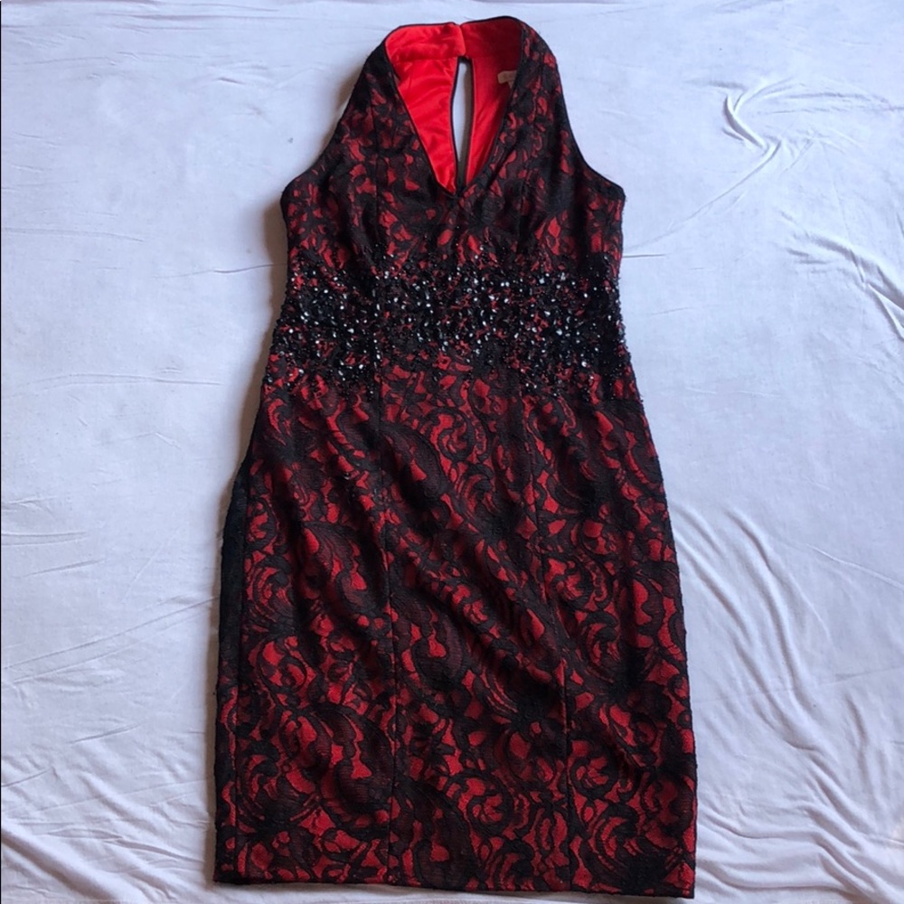 Cache red and black lace dress worn once